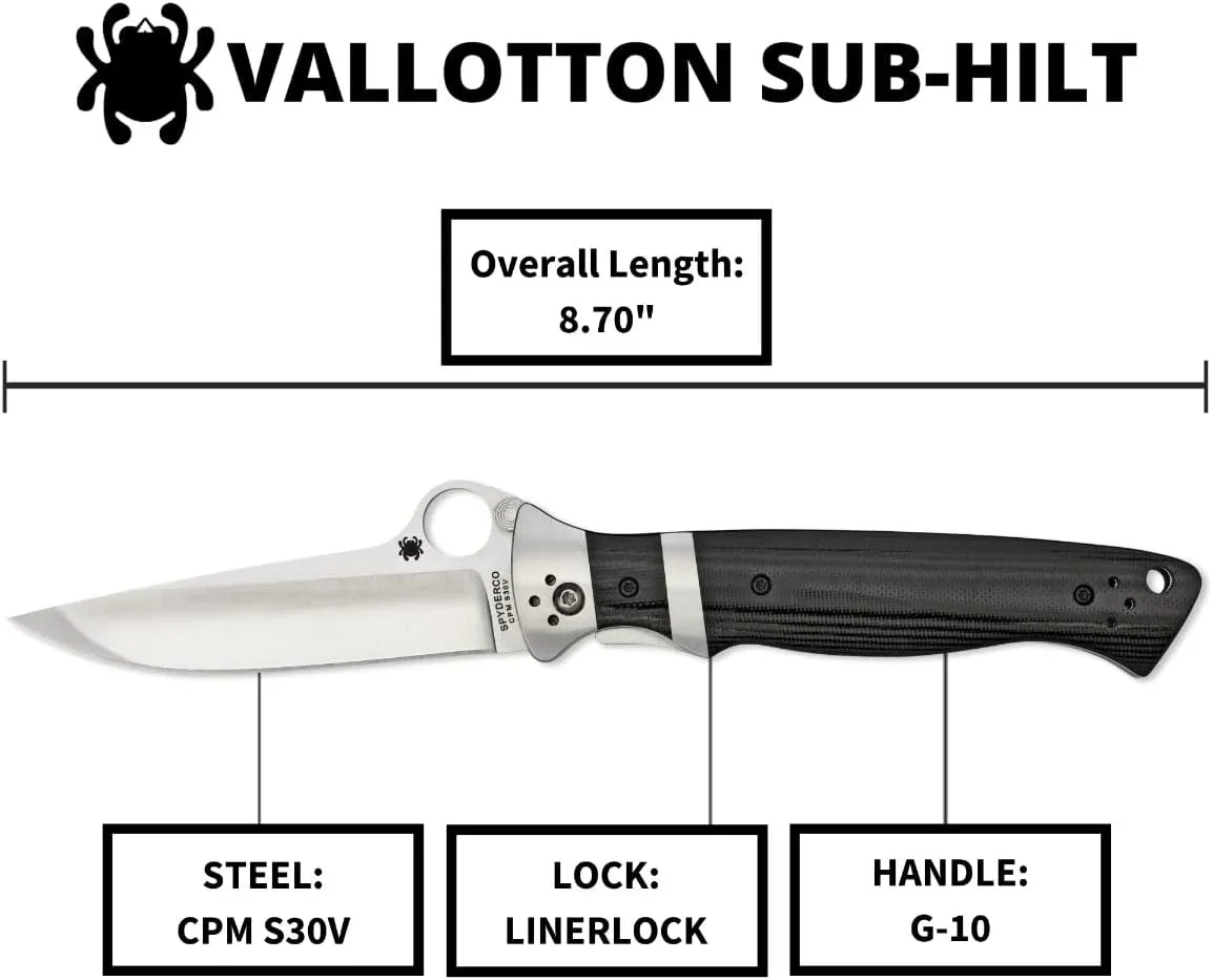 Spyderco Vallotton Sub-Hilt 3.7" Plain Edge Folding Pocket Knife (C149GP)