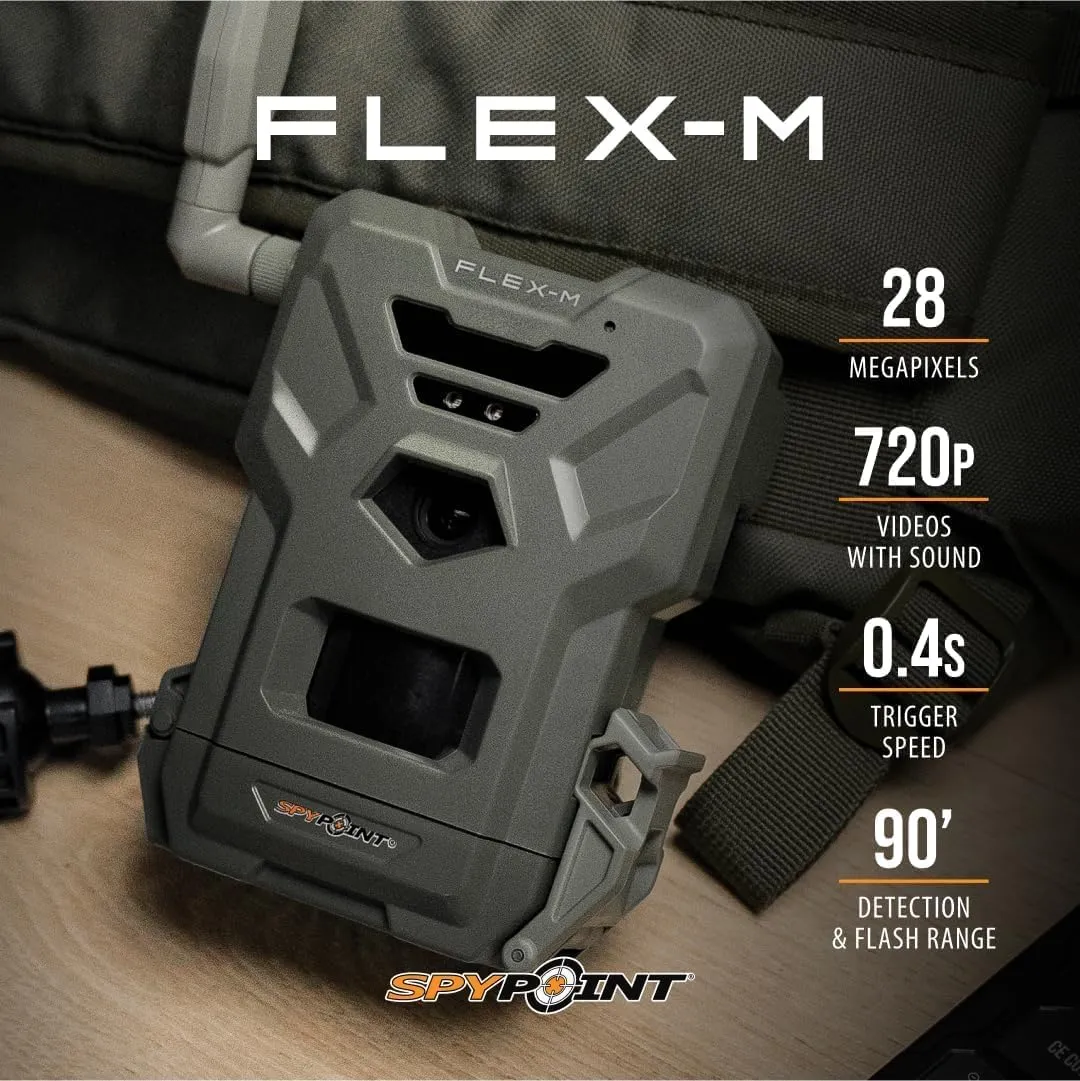 SPYPOINT Flex-M 2-Pack and SD Card 2-Pack with LIT-22 | Cellular Trail Cameras | Best Value in Hunting | No WiFi Needed, GPS-Enabled | Night Vision | IP65 Waterproof | 28MP Photos, 720p Videos