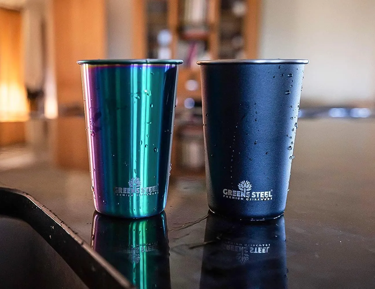 Stainless Steel Cups 16 oz Pint Tumbler (4 Pack) - Premium Metal Drinking Glasses | Stackable Durable Cup (16 oz Rainbow)