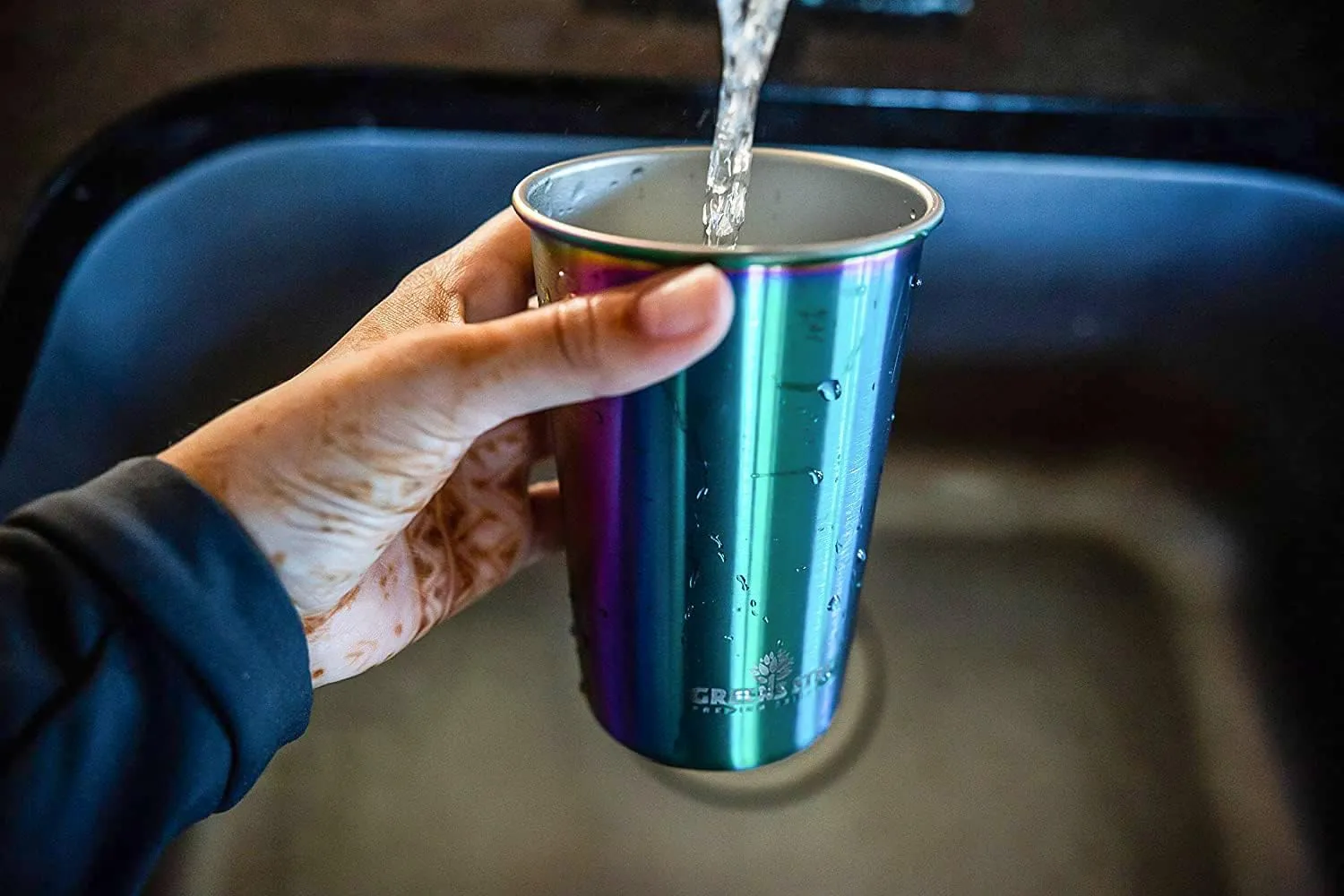 Stainless Steel Cups 16 oz Pint Tumbler (4 Pack) - Premium Metal Drinking Glasses | Stackable Durable Cup (16 oz Rainbow)