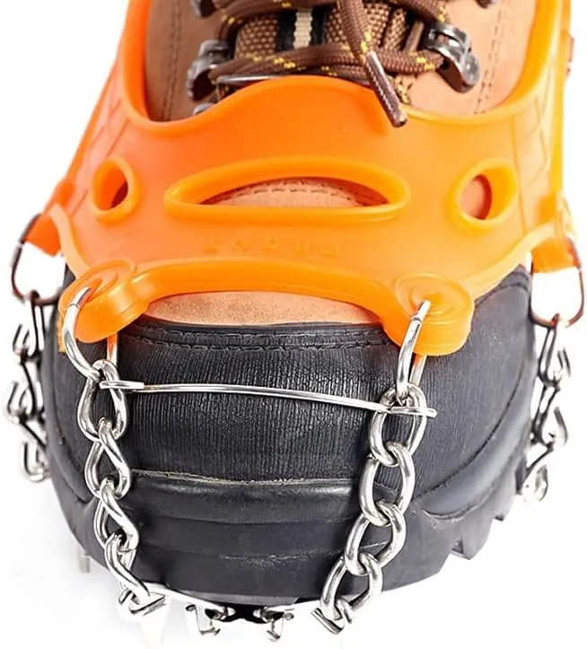 Stainless Steel Micro Spike Crampons Ice Snow Grips 1 Pair Snow Walk Traction Cleats Ice Cleats Traction Anti-Slip Shoes Ice Gripper For Walking,Jogging, Climbing And Hiking(Orange,Medium)