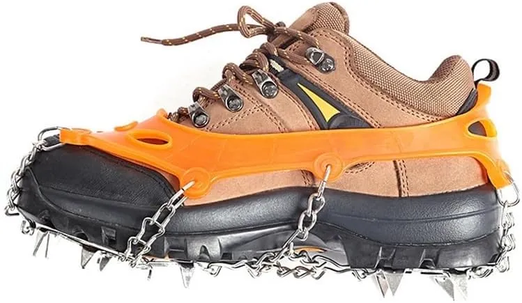 Stainless Steel Micro Spike Crampons Ice Snow Grips 1 Pair Snow Walk Traction Cleats Ice Cleats Traction Anti-Slip Shoes Ice Gripper For Walking,Jogging, Climbing And Hiking(Orange,Medium)