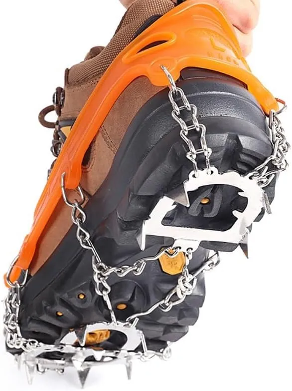 Stainless Steel Micro Spike Crampons Ice Snow Grips 1 Pair Snow Walk Traction Cleats Ice Cleats Traction Anti-Slip Shoes Ice Gripper For Walking,Jogging, Climbing And Hiking(Orange,Medium)