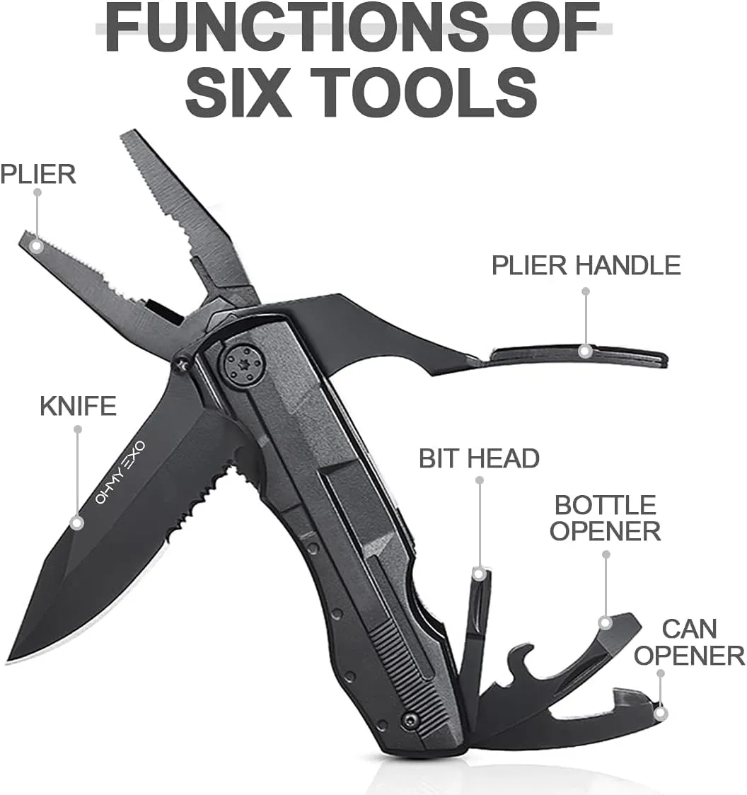 Stainless Steel Multi tool Pocket Folding Knife - Portable Utility Multitool w/Pliers, Bottle & Can Opener & More - Tactical Knives for Men - Great for EDC, Outdoor Survival, Hiking, Camping