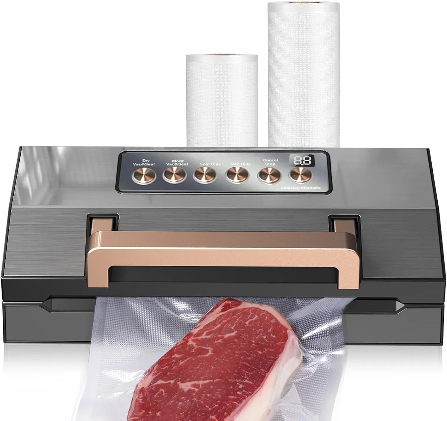 Stainless Steel Vacuum Sealer Machine for Food – Commercial Dual Pump Sealing Machine, Food Vacuum Sealer Machine with Dry & Moist Modes, Pro Food Sealer Vacuum Sealer, Built‑in Cutter, Dark Gray