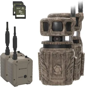 Stealth Cam Revolver 36MP Trail Camera with 1080P HD Video at 30 FPS, 0.4 Sec Trigger Speed, 360° Panoramic View, Built-in GPS, Verizon/AT&T Cellular, External Batteries, and 32GB SD Cards