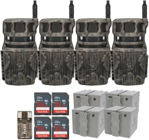 Stealth Cam Revolver 40MP Pro 360-Degree Cellular Trail Camera (4-Pack) Bundle with 4 x 5400mAh Battery, 4 x 32GB Memory Card, and Card Reader (13 Items)