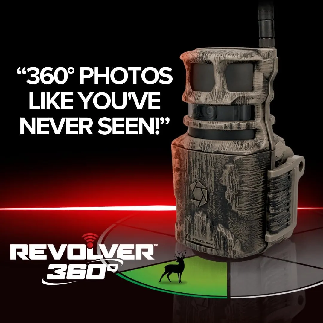 Stealth Cam Revolver 40MP Pro 360-Degree Cellular Trail Camera (4-Pack) Bundle with 4 x 5400mAh Battery, 4 x 32GB Memory Card, and Card Reader (13 Items)