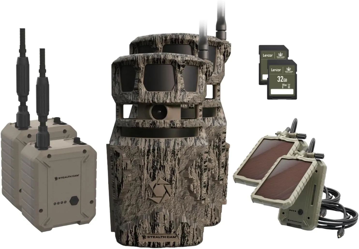 Stealth Cam Revolver PRO 40MP Photo 1440P at 30 FPS QHD Video 0.4 Sec Trigger Speed 360-Degree Panoramic View Built-in GPS Cellular Trail Camera, External Battery, Solar Panel, 32GB SD Card (2PK)