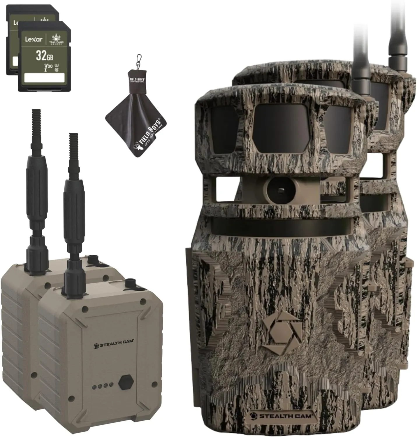 Stealth Cam Revolver PRO 40MP Photo 1440P at 30 FPS QHD Video 0.4 Sec Trigger Speed 360-Degree Panoramic View Built-in GPS Hunting Cellular Trail Camera, External Batteries, and 32GB SD Cards (2PK)