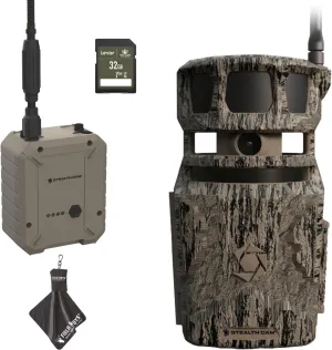Stealth Cam Revolver PRO 40MP Photo 1440P at 30 FPS QHD Video 0.4 Sec Trigger Speed 360-Degree Panoramic View Built-in GPS Hunting Cellular Trail Camera, External Battery, 32GB SD Card, and Cloth