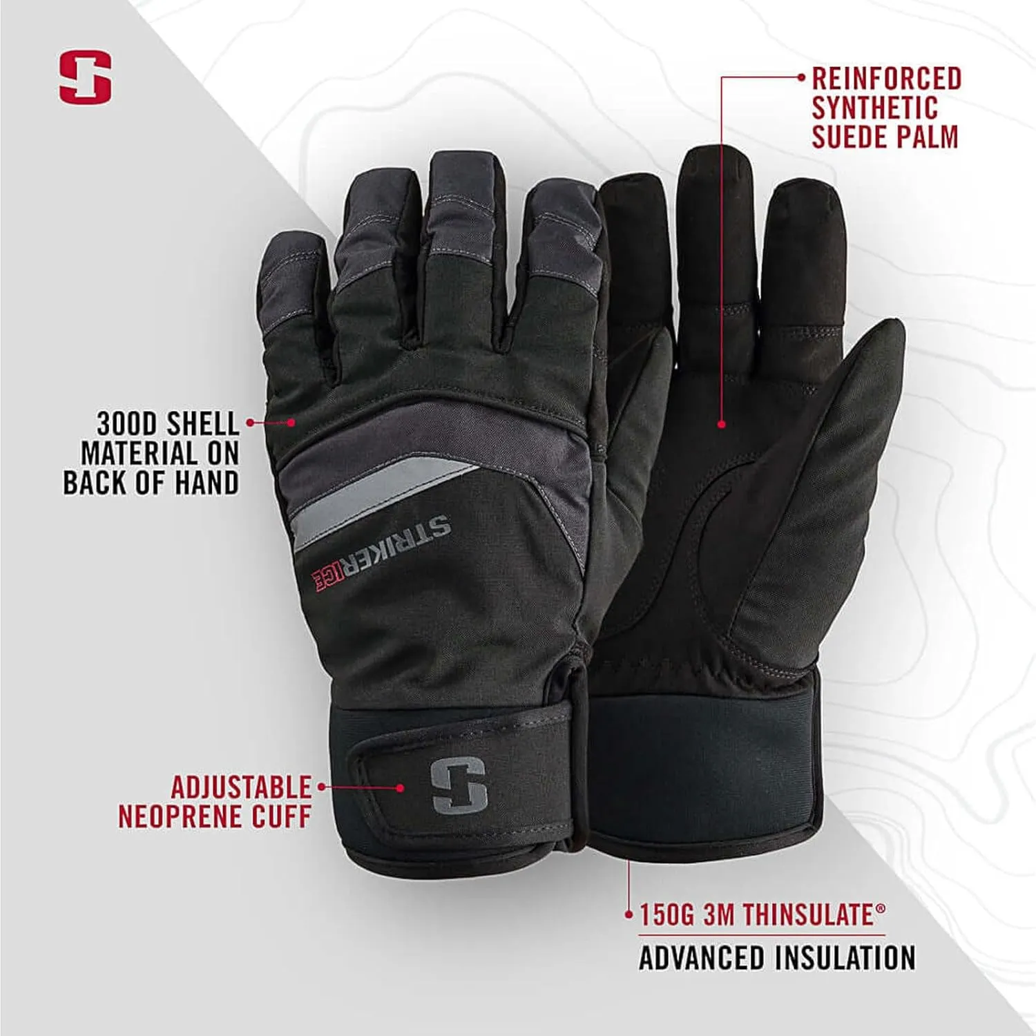 Striker Attack Waterproof Breathable Insulated Outdoor Ice Fishing Gloves with Adjustable Neoprene Cuff