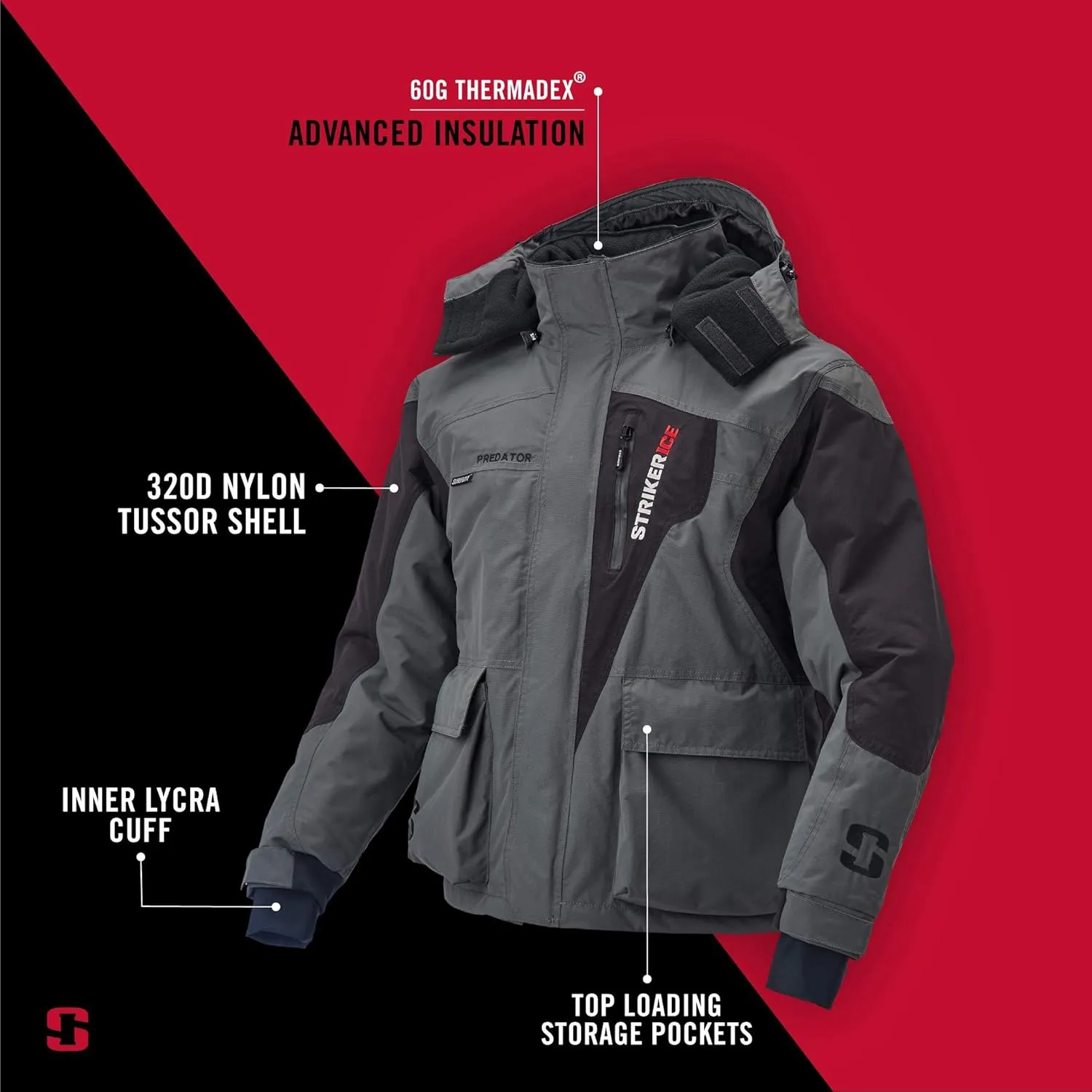 Striker Men's PrеdatоrJacket|Cold Weather Durable Windproof Water-Resistant Breathable Outdoor Ice Fishing Jacket