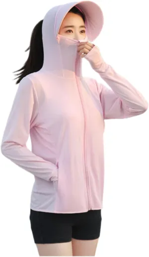 Summer Sun Protection Jacket - Women UPF 50 Uv Outdoor Sport Sun Protection Clothing Hoodie Shirts Ice Silk Ru