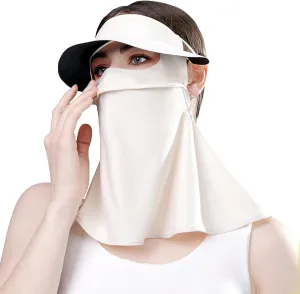 Sun Protection Face Mask, Ice Silk Full Face Cover, Cooling Neck Gaiter, Sun Protection Cap with Earloop for Summer