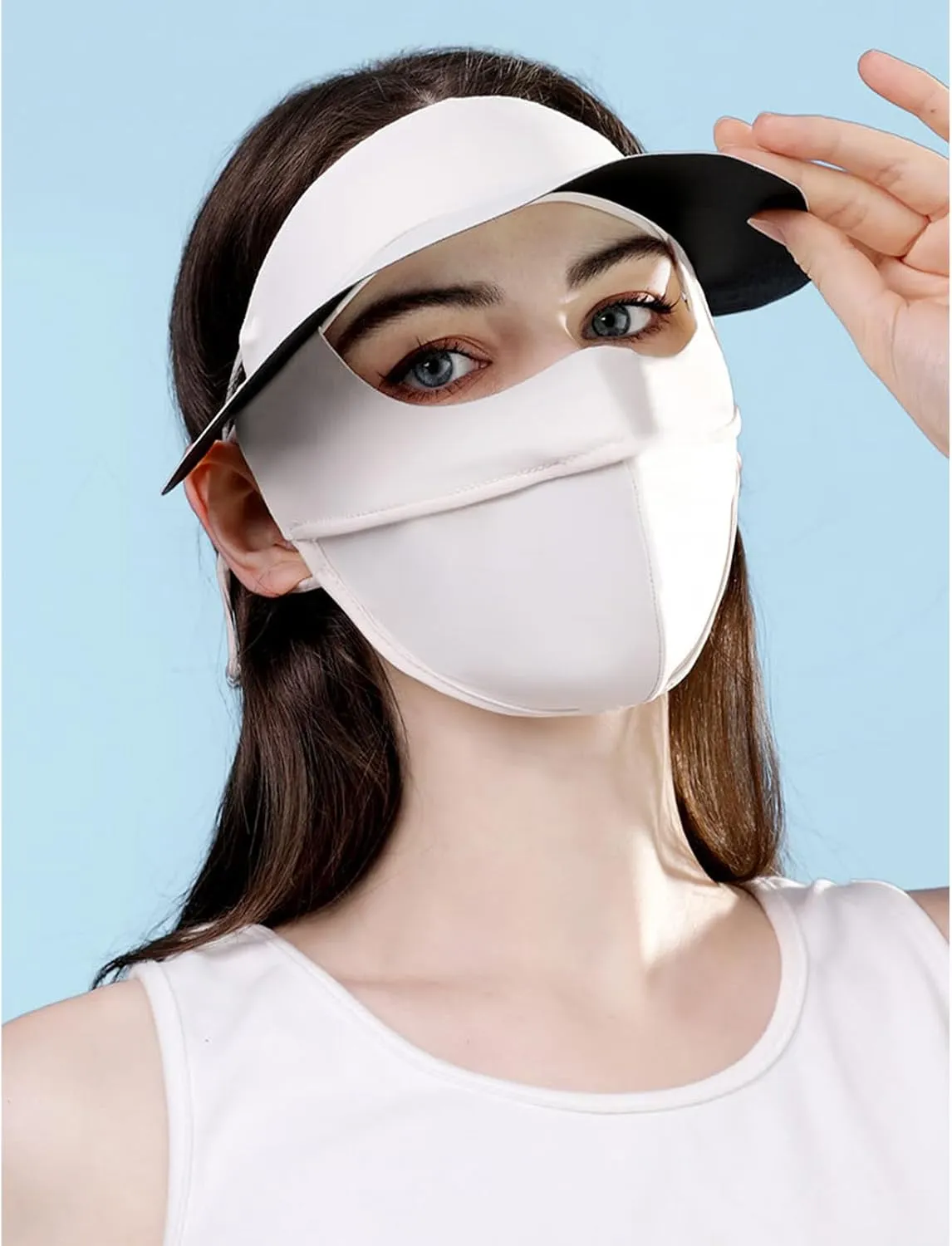 Sun Protection Face Mask, Ice Silk Full Face Cover, Cooling Neck Gaiter, Sun Protection Cap with Earloop for Summer