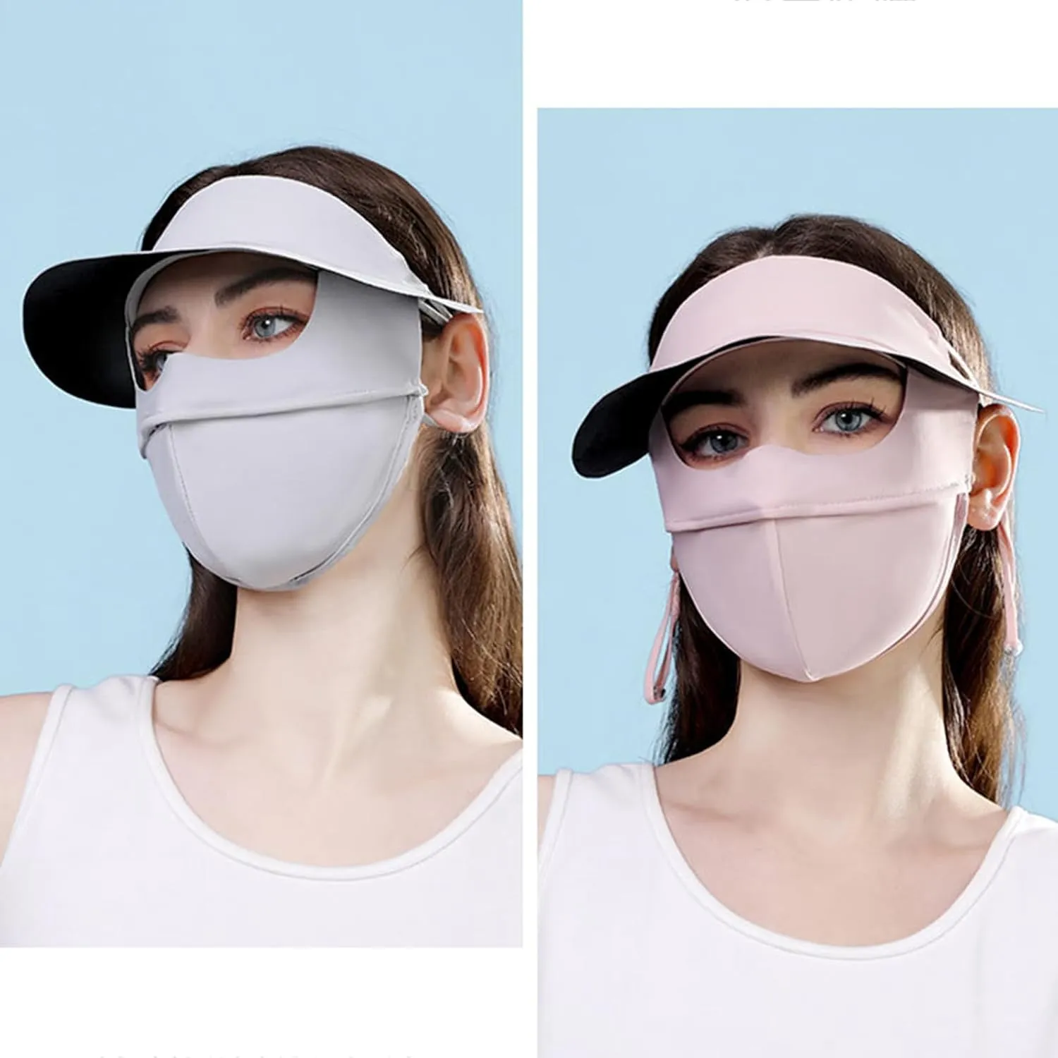 Sun Protection Face Mask, Ice Silk Full Face Cover, Cooling Neck Gaiter, Sun Protection Cap with Earloop for Summer
