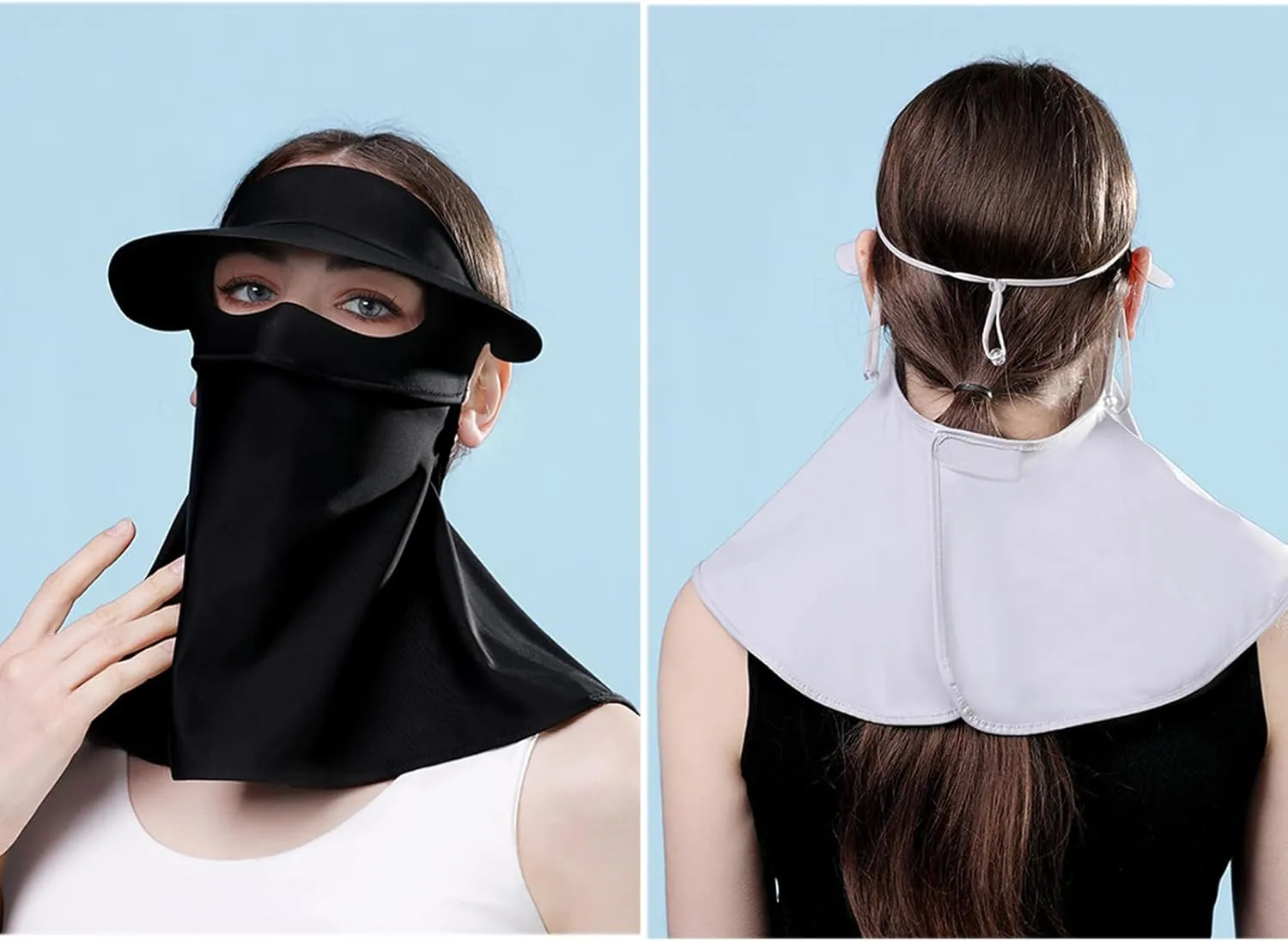 Sun Protection Face Mask, Ice Silk Full Face Cover, Cooling Neck Gaiter, Sun Protection Cap with Earloop for Summer