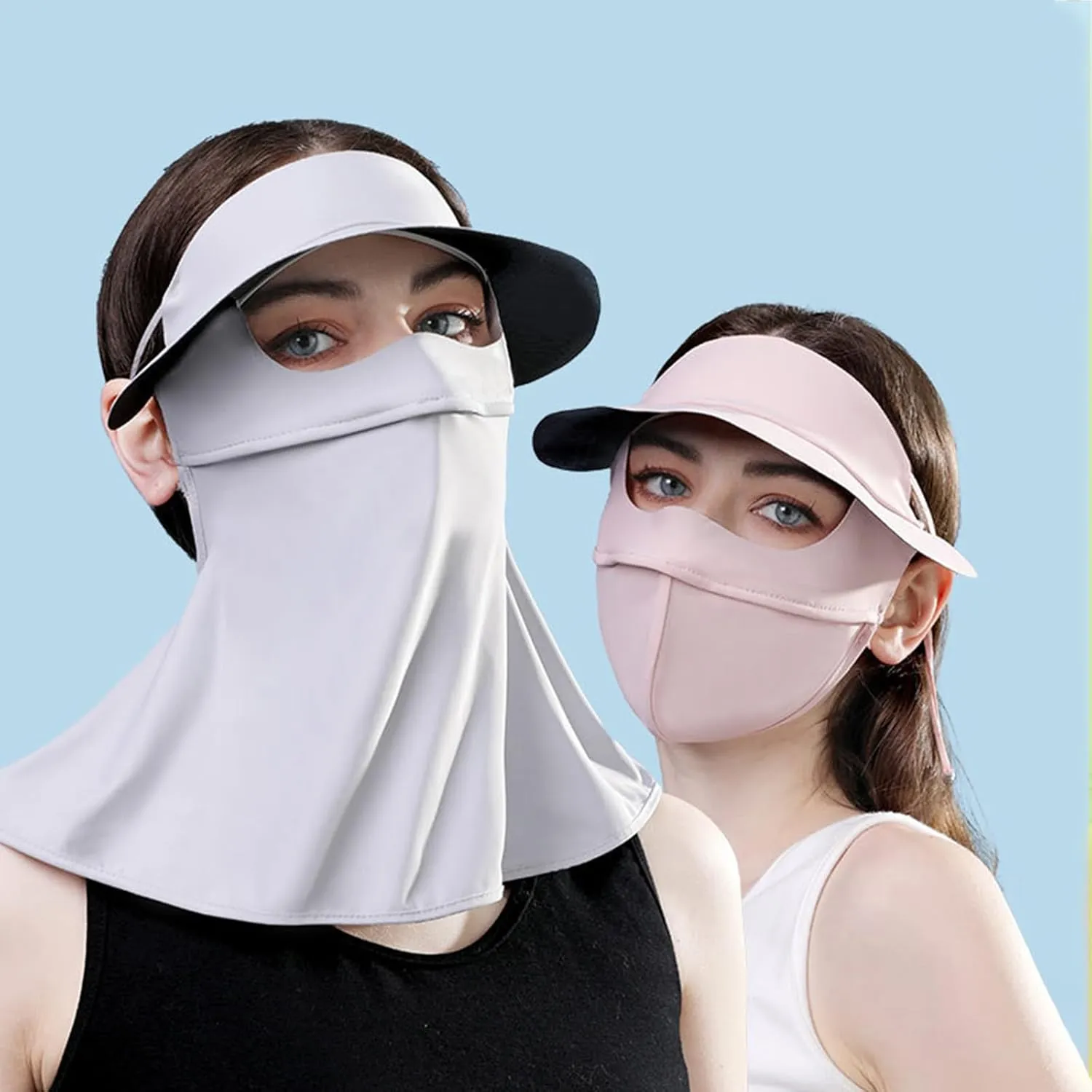 Sun Protection Face Mask, Ice Silk Full Face Cover, Cooling Neck Gaiter, Sun Protection Cap with Earloop for Summer