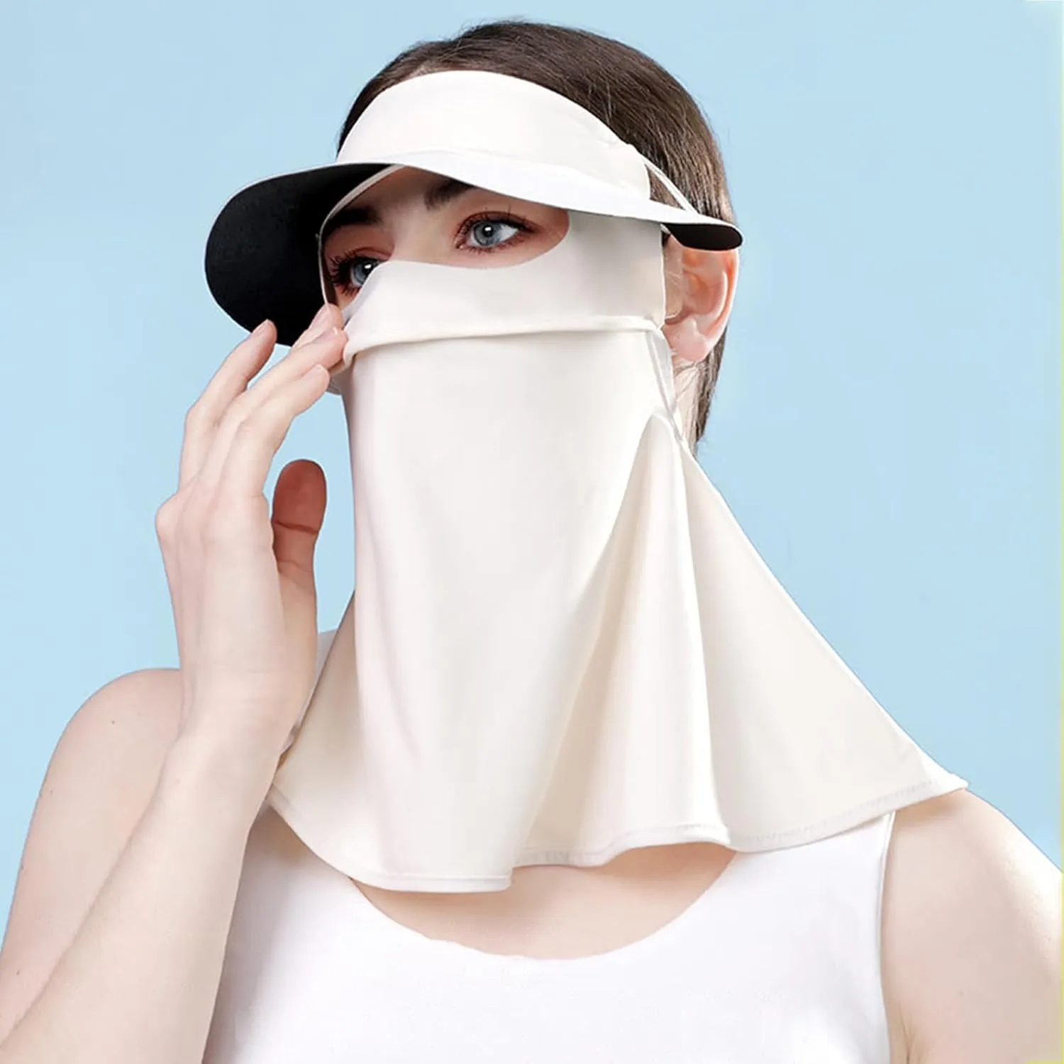 Sun Protection Face Mask, Ice Silk Full Face Cover, Cooling Neck Gaiter, Sun Protection Cap with Earloop for Summer