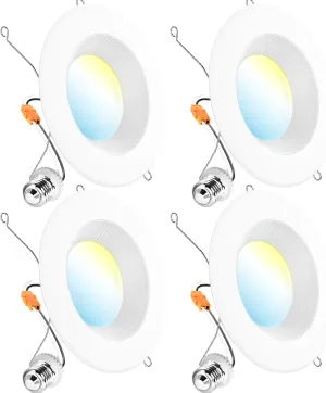 Sunco Recessed Lighting 6 Inch, Retrofit Can Lights, 965LM, 13W (75W Equivalent), Selectable CCT 2700K/3000K/3500K/4000K/5000K, Dimmable, Baffle Trim, Damp Rated UL 4 Pack