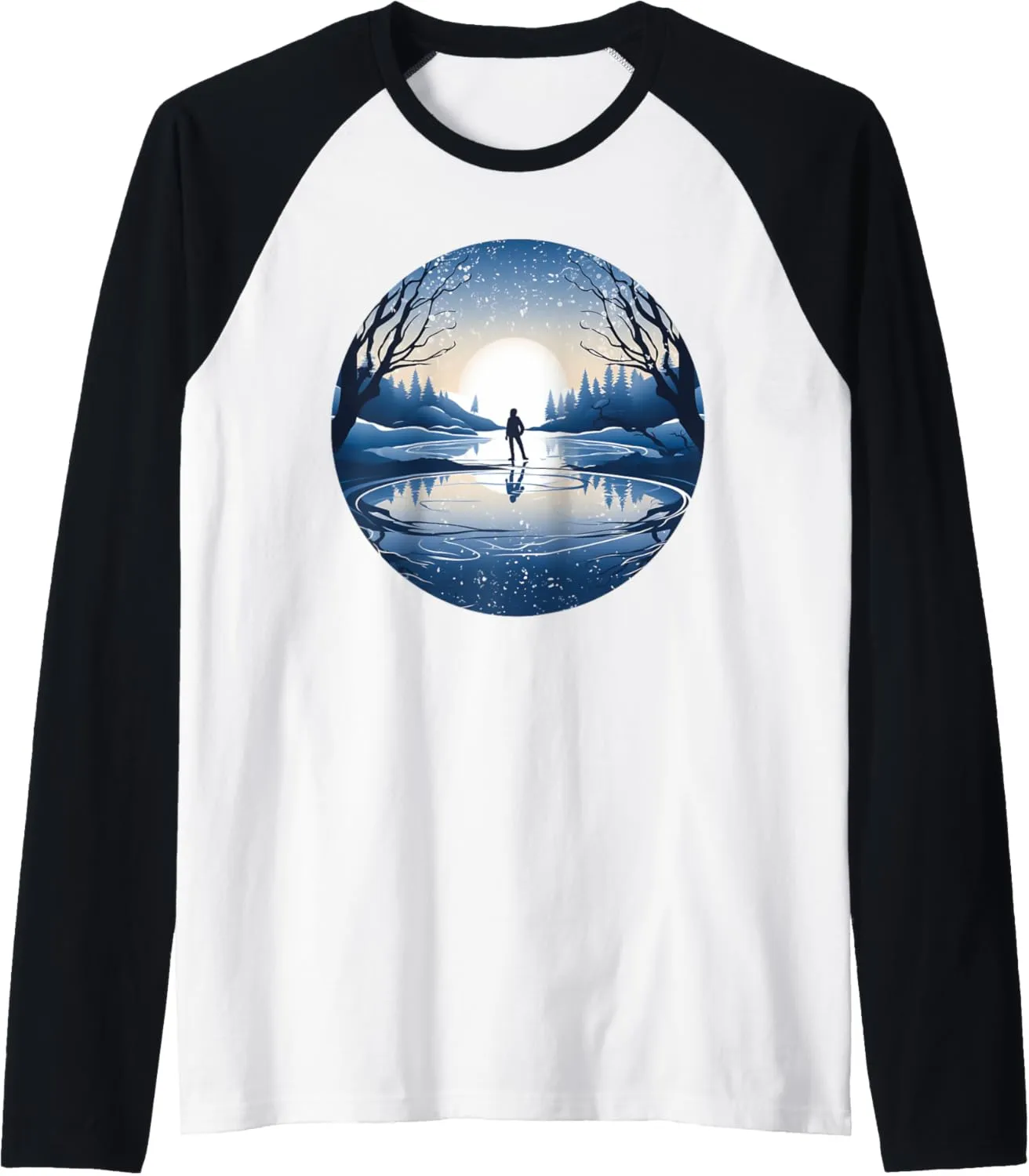 Sunset Ice skating on frozen Lake Raglan Baseball Tee