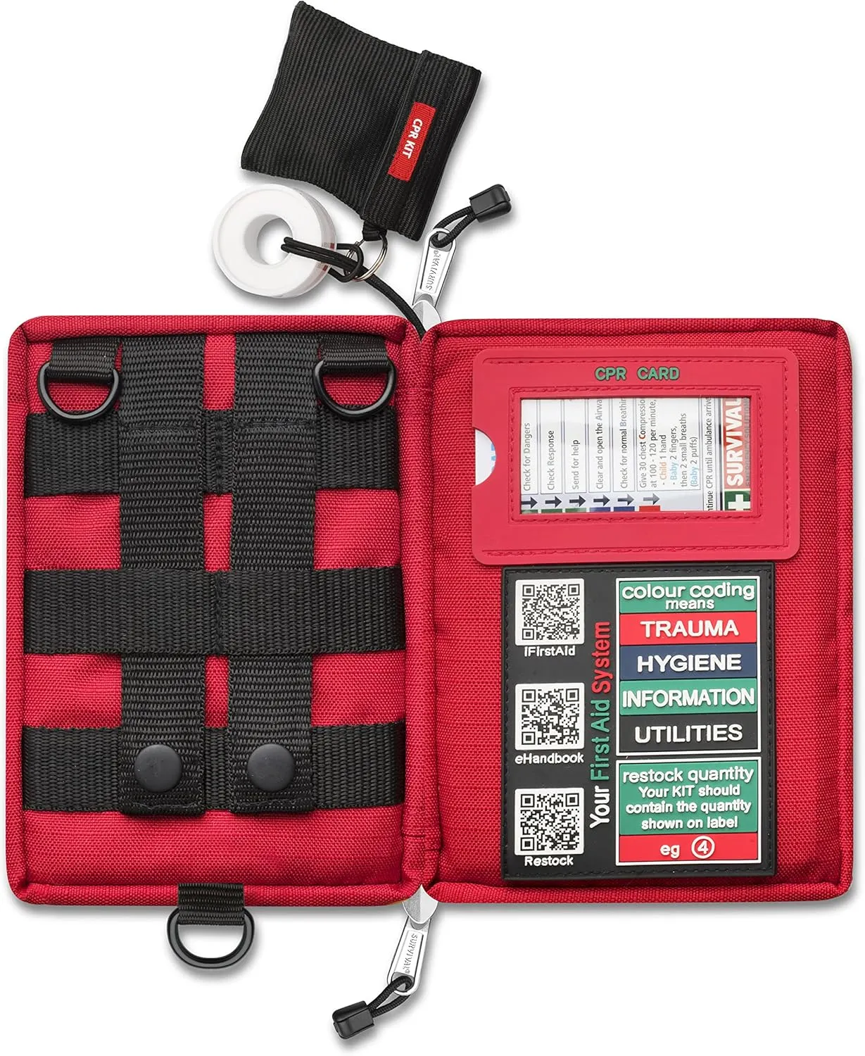 SURVIVAL Handy First Aid KIT with MOLLE System, Ideal for Hiking, Camping, Sports, Adventurers, Day trippers - 44 Pieces