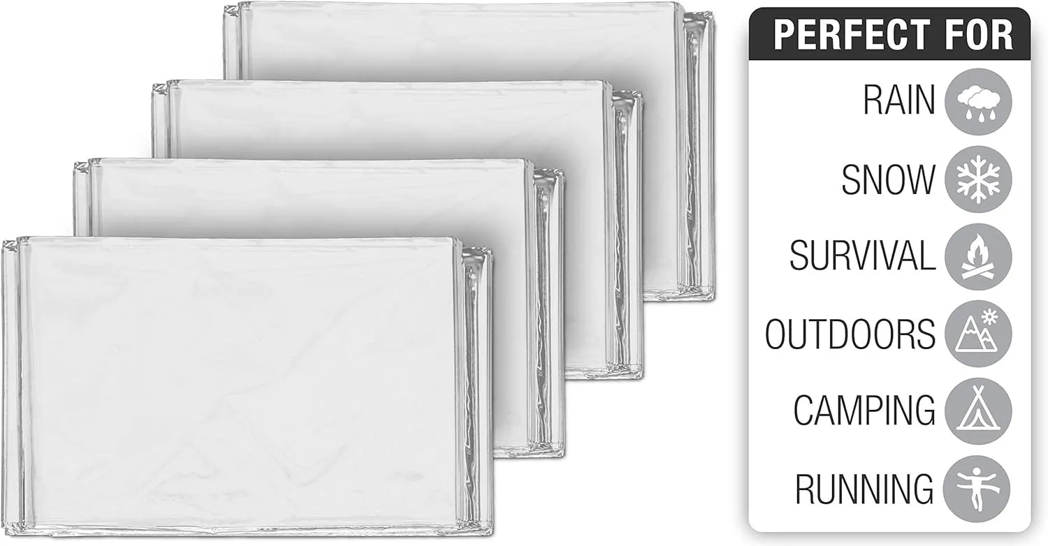 Swiss Safe Emergency Mylar Thermal Blankets   Bonus Space Blanket - Compact & Insulated for Cold Weather - Designed for NASA, Outdoor Camping, Survival, First Aid Car Kit - Silver, 25 Pack
