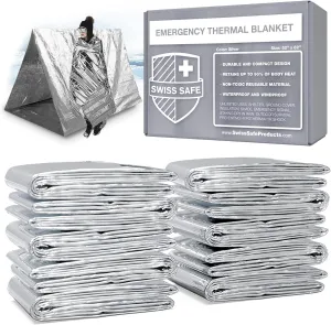 Swiss Safe Emergency Mylar Thermal Blankets   Bonus Space Blanket - Compact & Insulated for Cold Weather - Designed for NASA, Outdoor Camping, Survival, First Aid Car Kit - Silver, 25 Pack