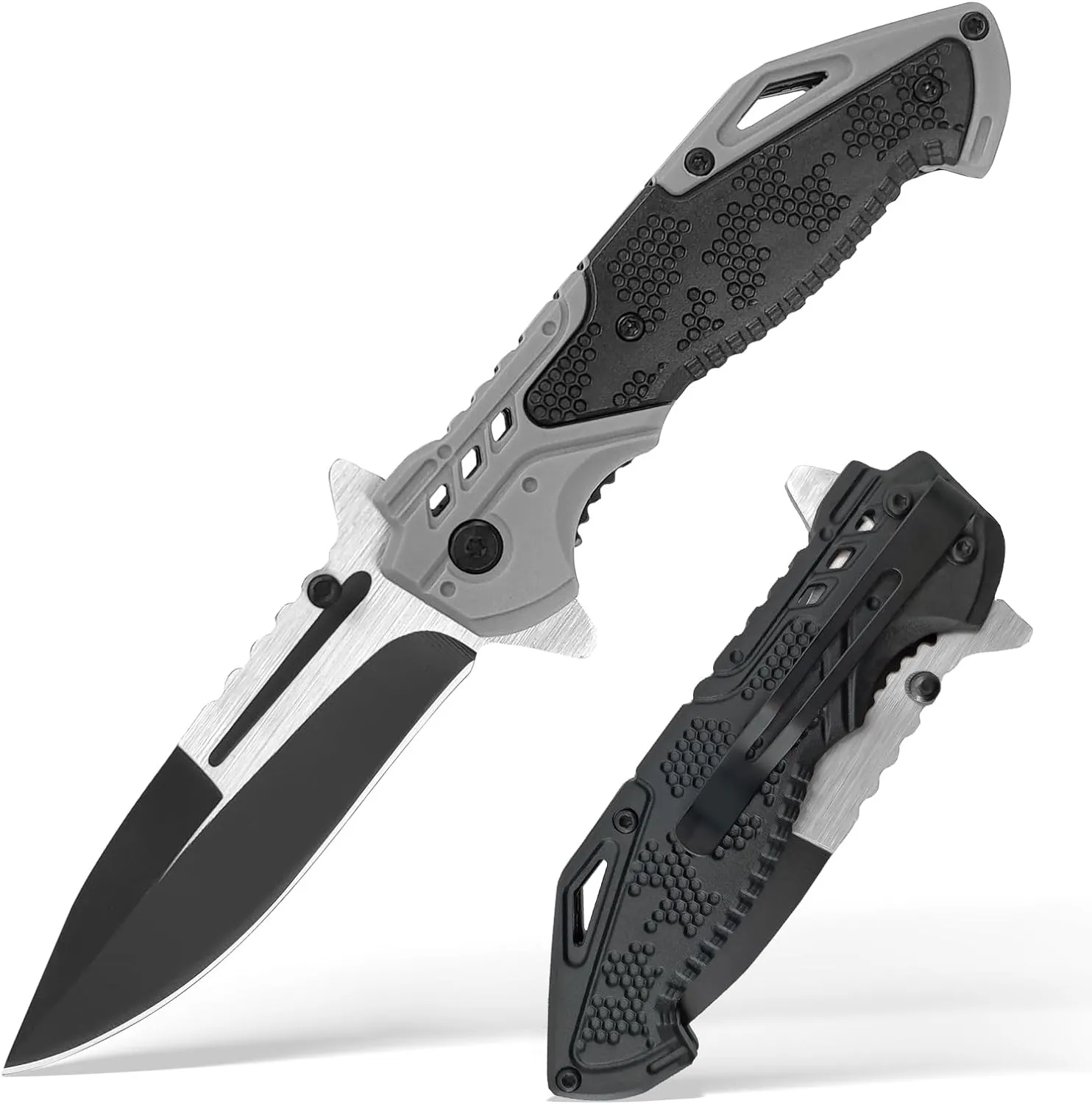 Switchblade Knives with Liner-Lock Belt Clip,Pocket Folding Knife for Camping Survival Hiking Hunting