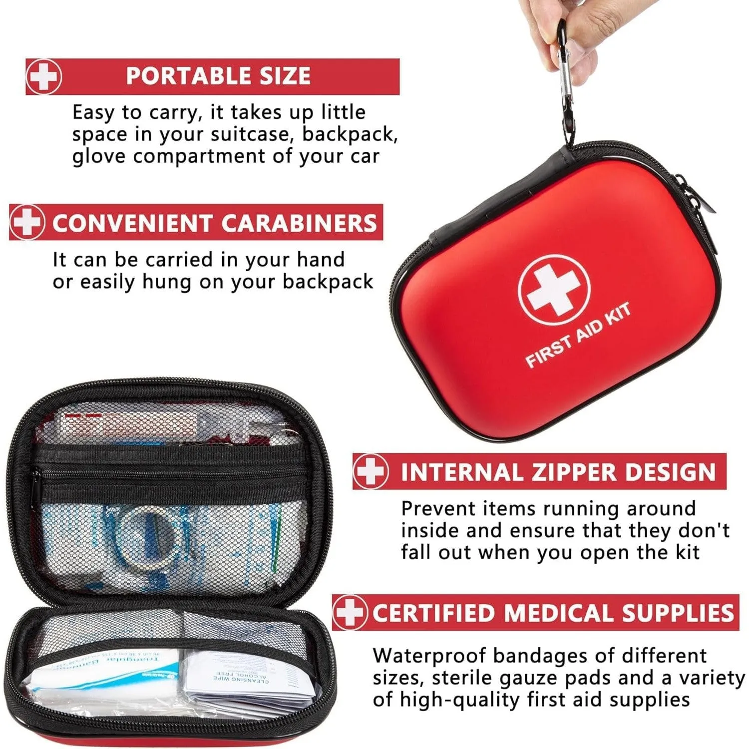 SYOSI Mini First Aid Kit, 115 Piece Small Waterproof Hard Shell Medical Emergency Aid Kit for Car, Home, Office, Travel, Camping, Sports, Outdoor, School Emergency First Aid Supplies Survival Kit