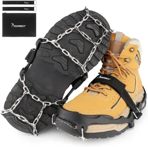 SYOURSELF Ice Cleats for Shoes and Boots Women Men, Crampons Non Slip Snow Chains Ice Grippers for Shoes and Boots, Traction Cleats Shoe Spikes for Snow and Ice Fishing Hiking Walking Climbing
