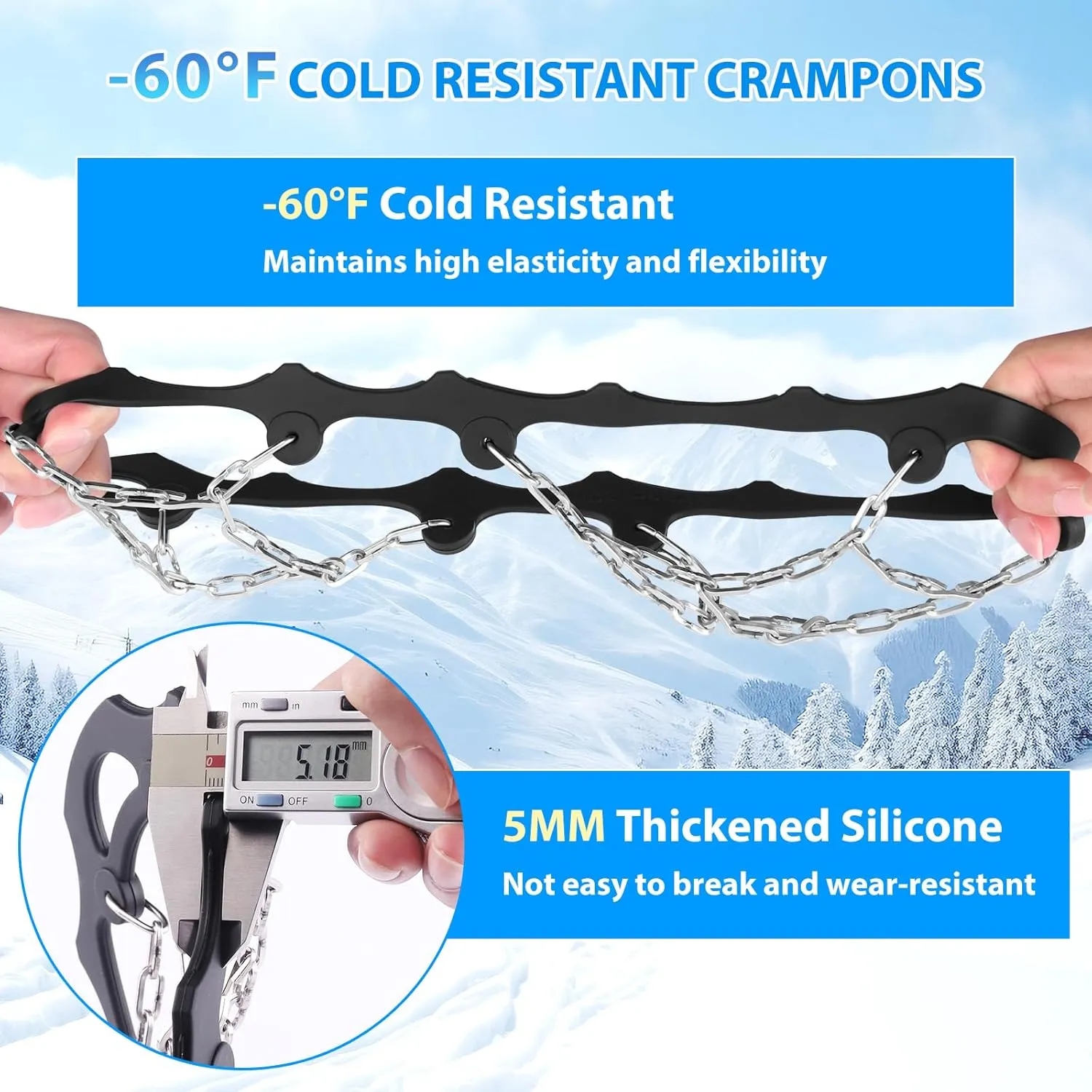 SYOURSELF Ice Cleats for Shoes and Boots Women Men, Crampons Non Slip Snow Chains Ice Grippers for Shoes and Boots, Traction Cleats Shoe Spikes for Snow and Ice Fishing Hiking Walking Climbing