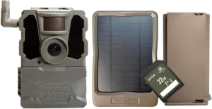 TACTACAM Reveal X PRO Cellular Trail Camera, Verizon and AT&T, NO Glow, Integrated GPS Tracking, Built in LCD Screen, HD Photo and HD Video   Solar Panel   Lipo Lithium Battery Pack   32GB SD Card