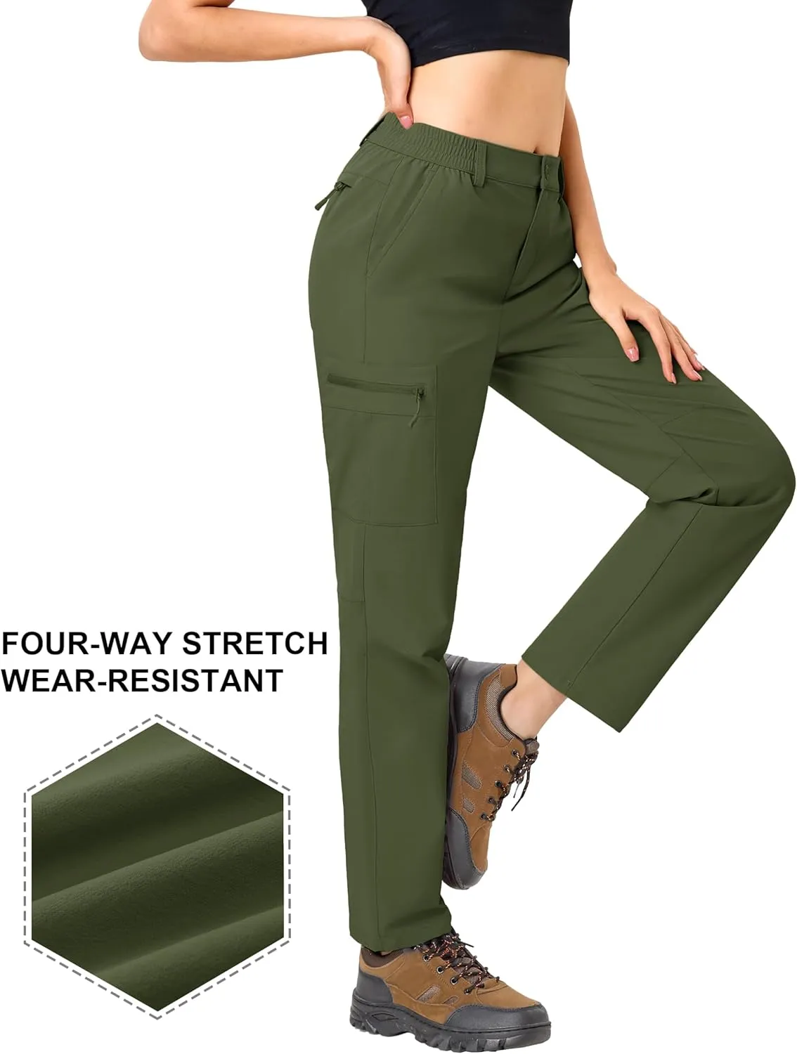 TACVASEN Women's Hiking Cargo Pants Lightweight Water Resistant Quick Dry Outdoor Work Mountain Trouser Zipper Pockets