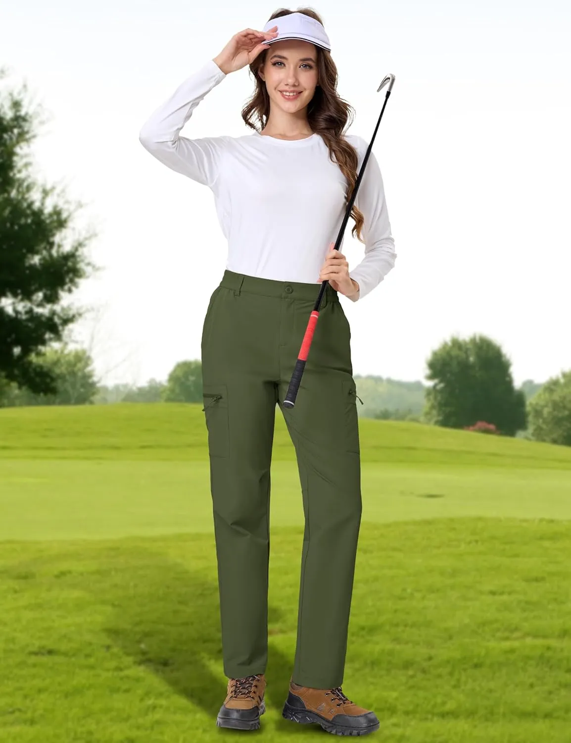 TACVASEN Women's Hiking Cargo Pants Lightweight Water Resistant Quick Dry Outdoor Work Mountain Trouser Zipper Pockets