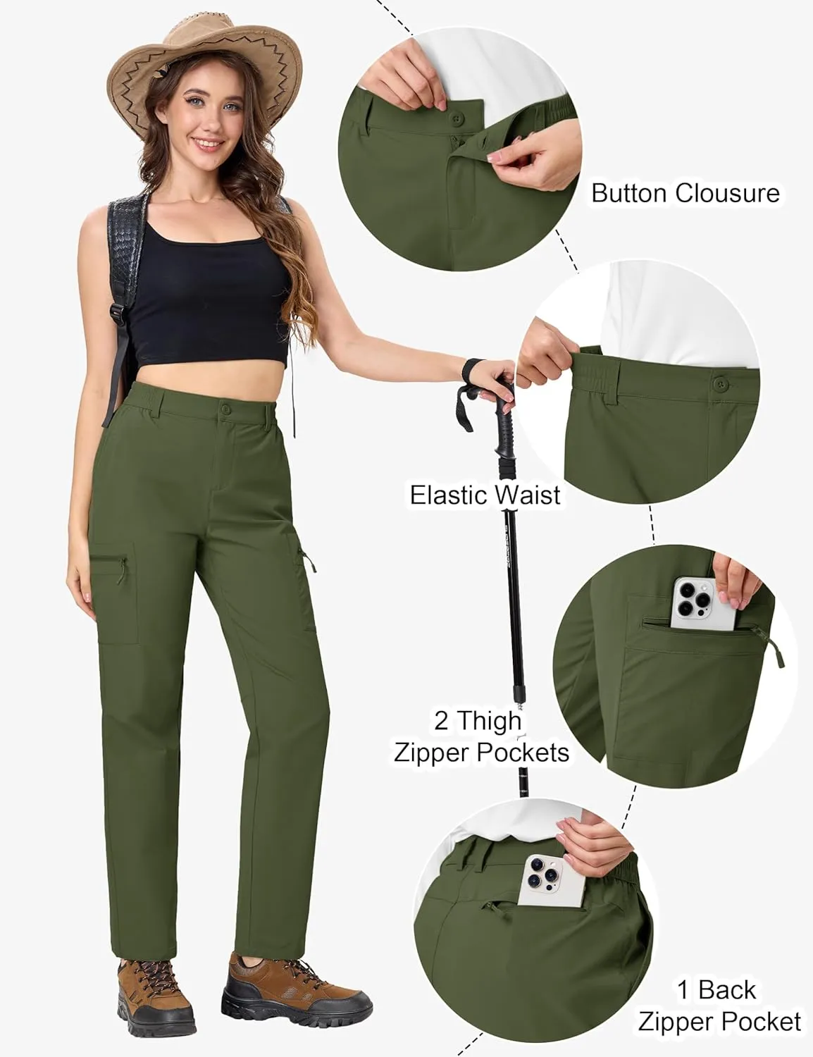TACVASEN Women's Hiking Cargo Pants Lightweight Water Resistant Quick Dry Outdoor Work Mountain Trouser Zipper Pockets