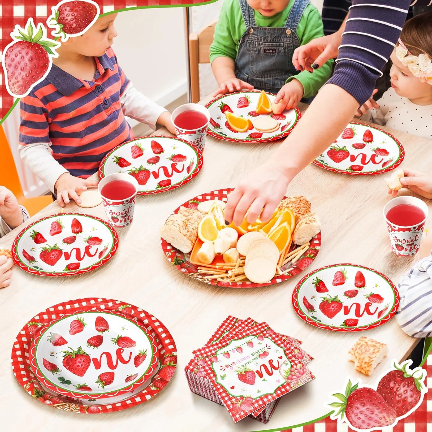 Tanlade 216 Pcs Strawberry Theme Birthday Party Supplies Serves 36 Birthday Party Decorations Baby Shower Dinner Plates for Kids Disposable Plates Cups and Napkins for Baby Shower Children's Birthday