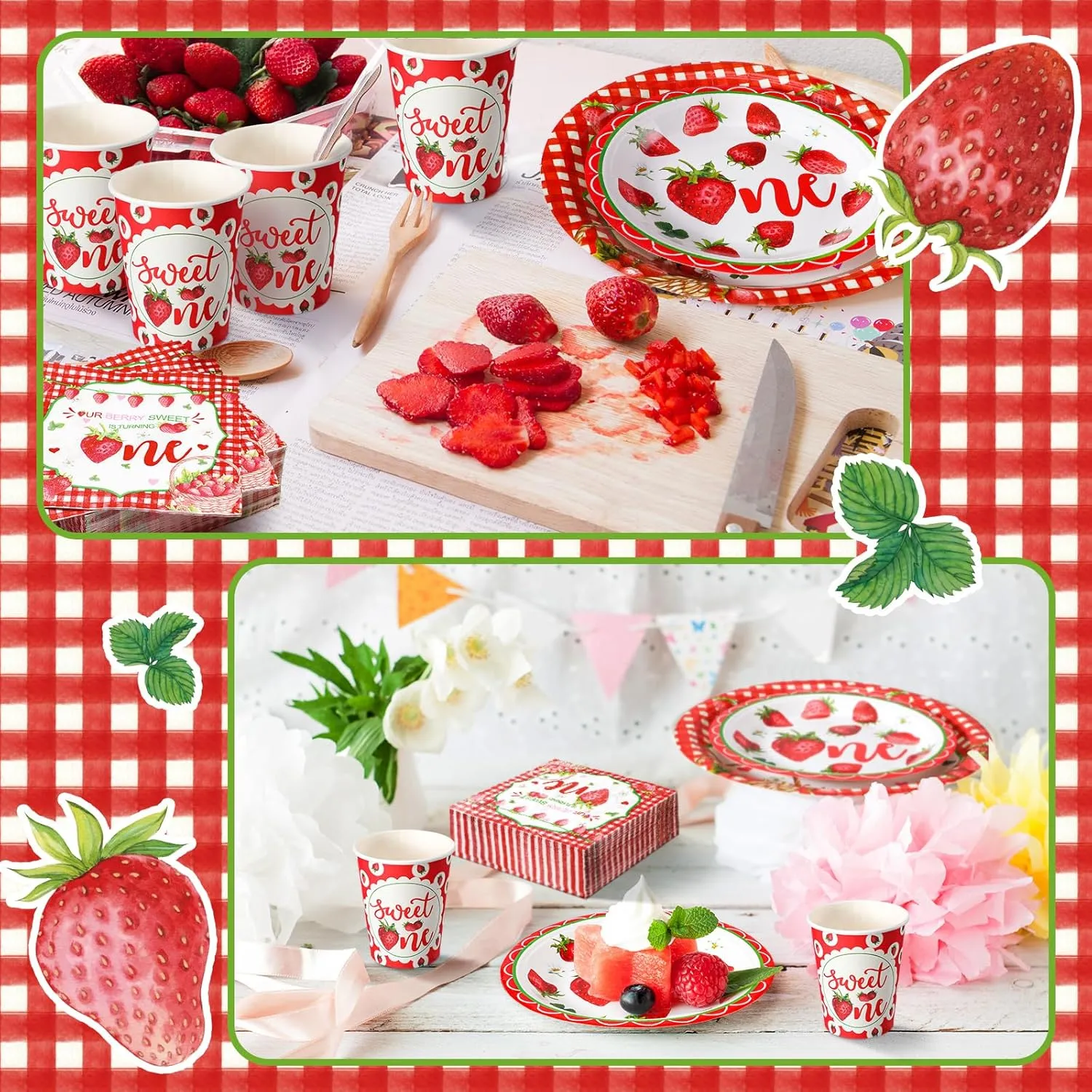 Tanlade 216 Pcs Strawberry Theme Birthday Party Supplies Serves 36 Birthday Party Decorations Baby Shower Dinner Plates for Kids Disposable Plates Cups and Napkins for Baby Shower Children's Birthday