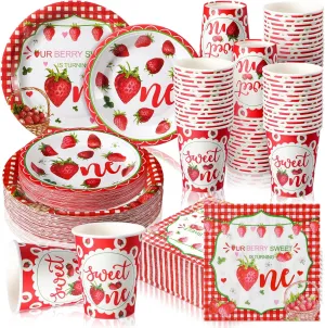 Tanlade 216 Pcs Strawberry Theme Birthday Party Supplies Serves 36 Birthday Party Decorations Baby Shower Dinner Plates for Kids Disposable Plates Cups and Napkins for Baby Shower Children's Birthday