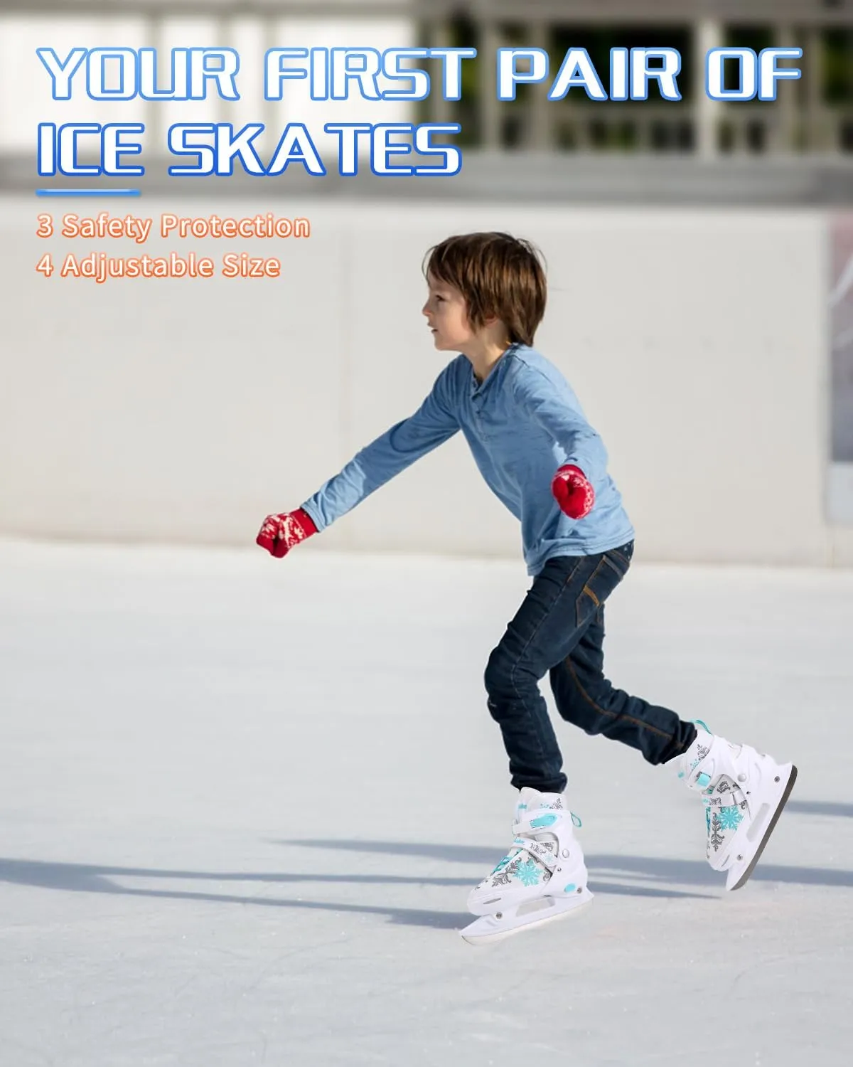 TaroKitc Adjustable Snowflake Ice Skates for Kids Boys Girls, Fun Beginner Ice Skating Shoes for Outdoor and Rink, 4 Sizes Adjustable Skates, Soft and Comfortable Lining Ice Skating Shoes Ages 6-12