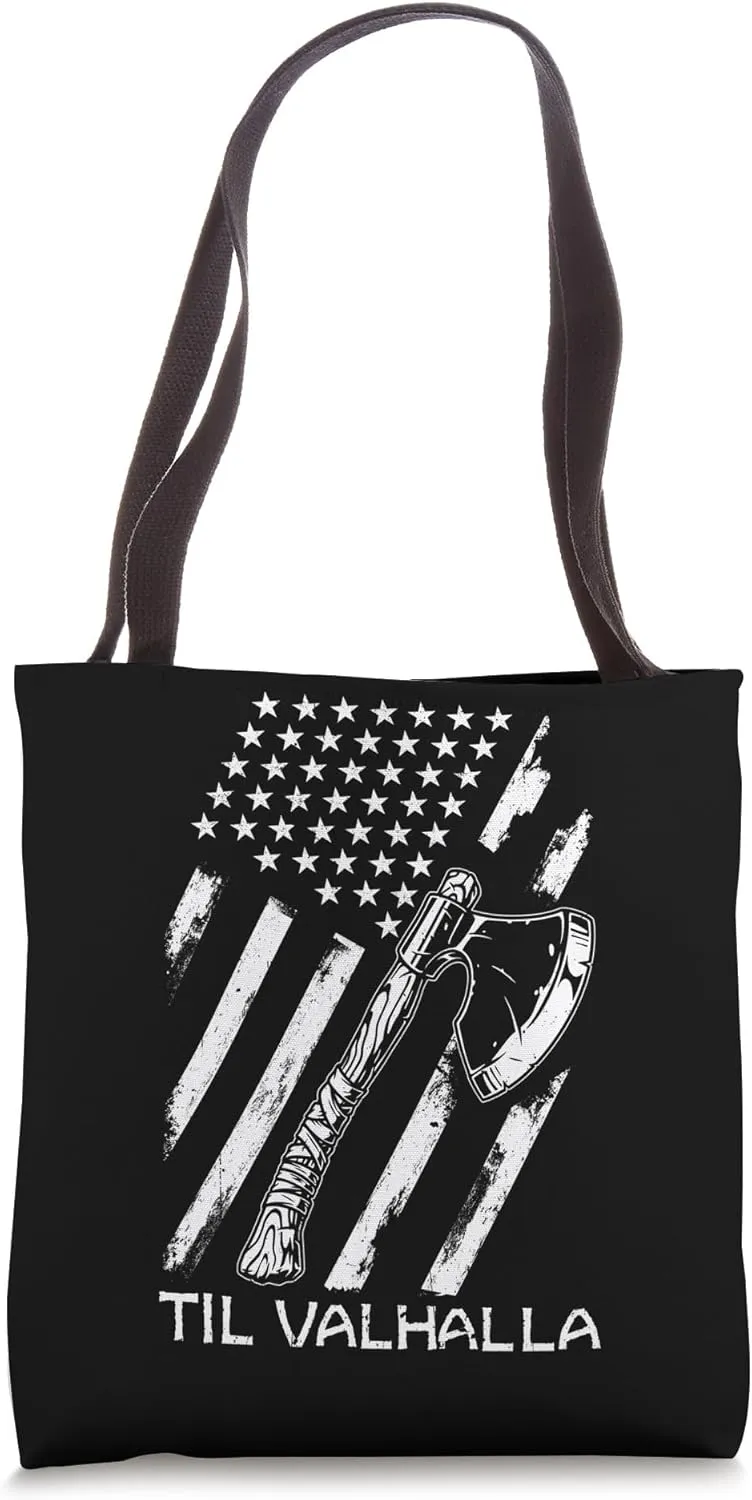 Til Valhalla Viking Axe Flag Tote Bag
