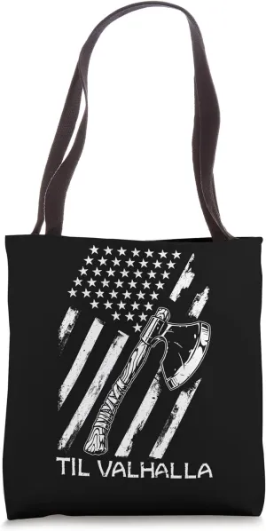Til Valhalla Viking Axe Flag Tote Bag
