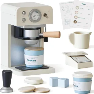 Tiny Land Kids Wooden Coffee Maker Playset – Pretend Play Espresso Machine with POS Machine and Toy Bank Card, Barista Role Play Café Set, Montessori Kitchen Toy for Boys & Girls
