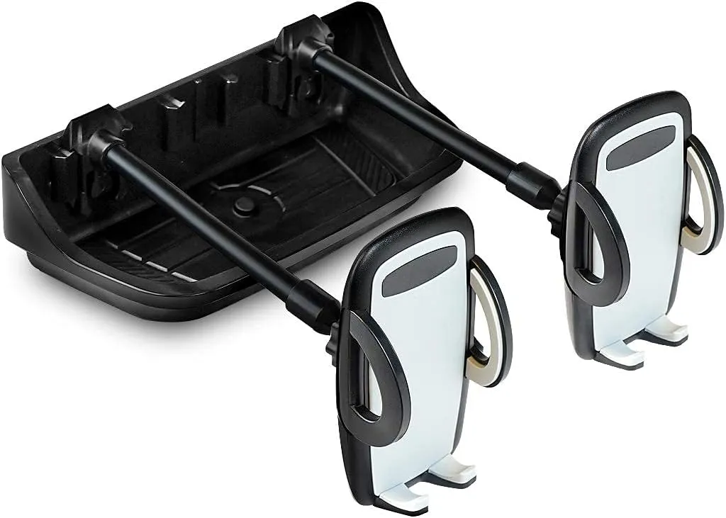 Titan Dash Mount Phone Holder for Jeep Wrangler with Two Clamp Holders for Phones. Three Rugged Multi-Purpose Tray Buckle Slots for Camera, GPS, and Mobile Devices. Fits JK Models 2011-2018