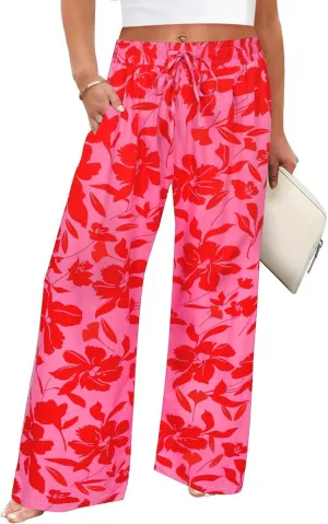 TIYOMI Plus Size Wide Leg Pants for Women Elastic Drawstring Pants High Waisted Lounge Pants XL-5XL