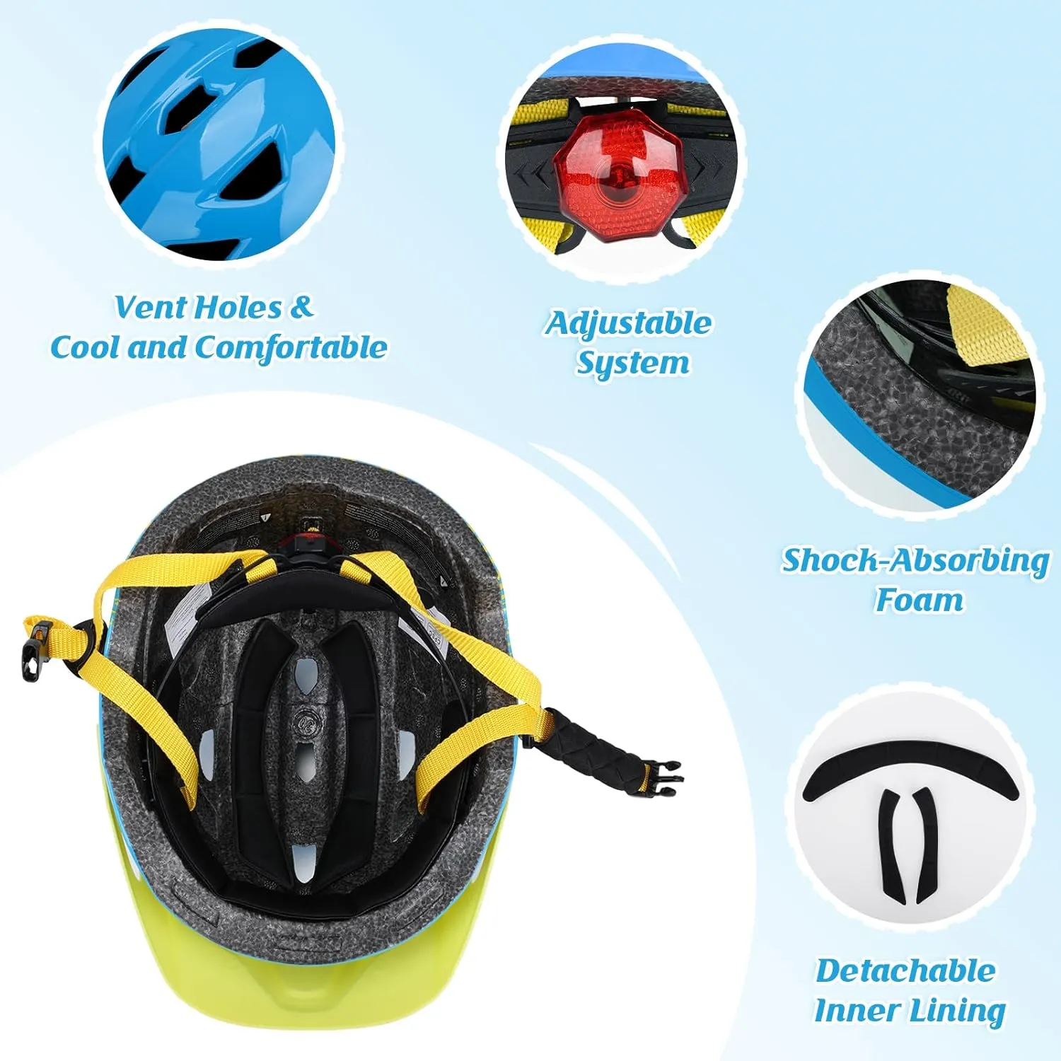 Toddler Helmet, Adjustable Kids Bike Helmets for Girls & Boys Ages 3-5/4-6/5-8 Years, Baby Skateboard Helmet with Lights for Youth Cycling/Skateboarding/Roller Inline Skating/Scooter