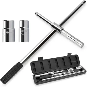 TONDA Extended Lug Wrench, 4 Way Tire Iron for Car, Lug Nut Removal Tool with Storage Case, 1/2 Drive with 17/19mm and 21/23mm Sockets