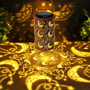Toodour Solar Lantern Outdoor, Hanging Solar Outdoor Lights Garden Decor, Waterproof Hollow Out Retro Metal Moon Decorative Lights for Patio, Balcony, Yard, Walkway, Landscape, Outdoor Decor