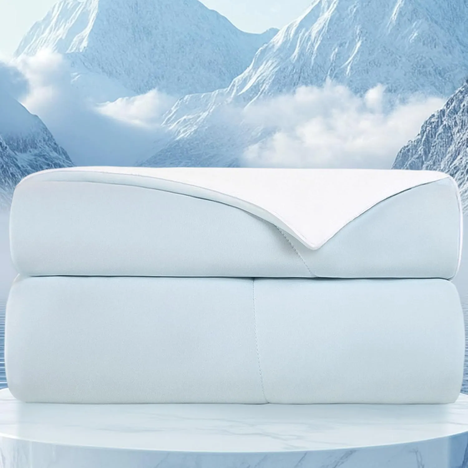 Topcee Cooling Comforter Queen Size (90"x90")-Cooling Blanket Everlasting Cold Touch for Hot Sleepers-Q-max>0.45 Double-Sided Lightweight Design Summer Ice Blanket for Night Sweats-Blue